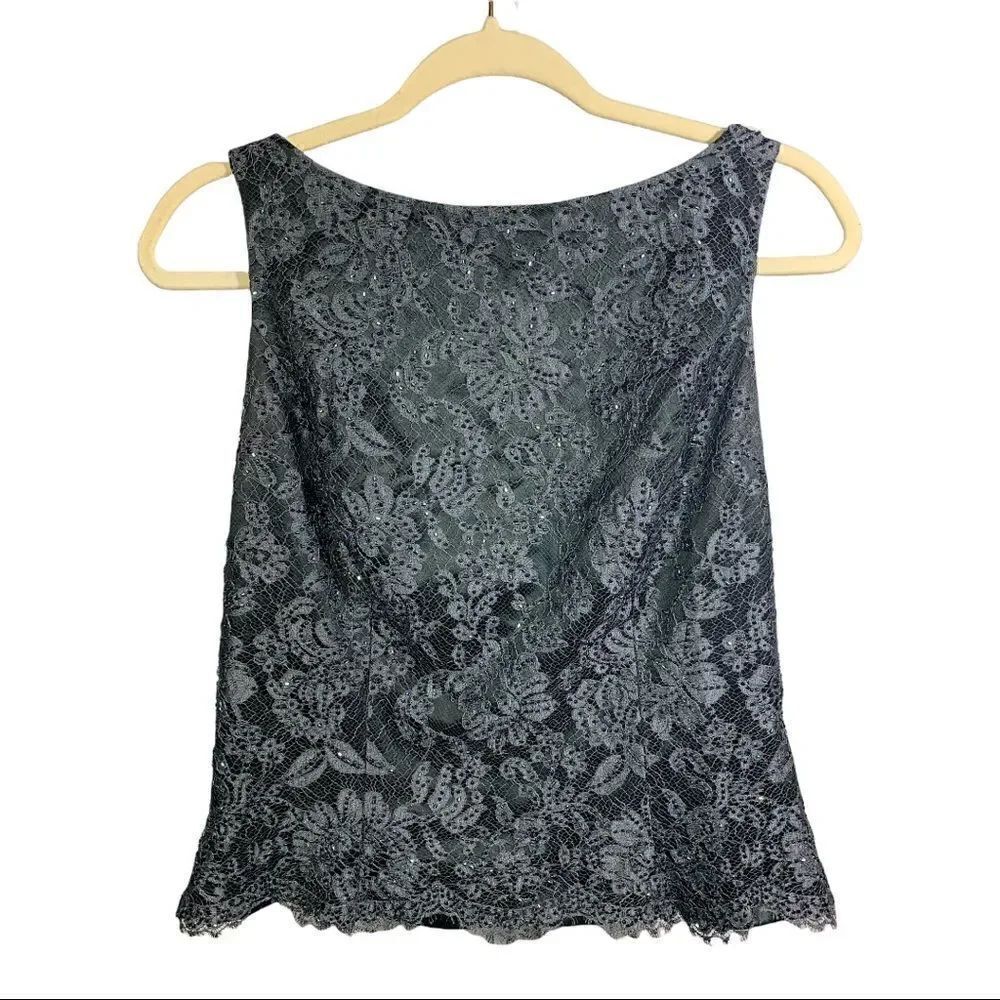 CARMEN MARC VALVO Women’s Evening/Formal Lace & Bead Sleeveless Top Black Size 8